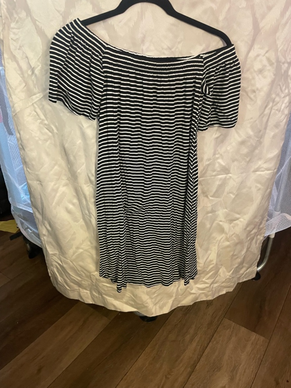 Abound Black & White Striped Off-Shoulder Dress